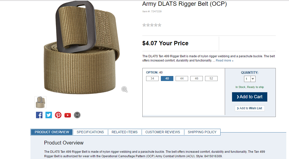 Army DLATS Rigger Belt
